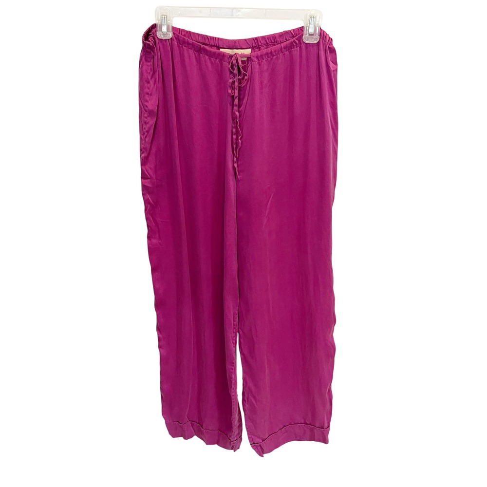Papinelle Womens Silk Pajama Pants Magenta Pink Wide Leg Sleepwear Size Large